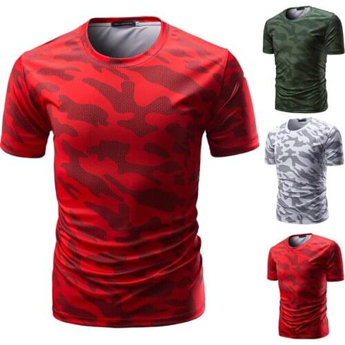 New mens foreign trade round neck T-shirt large size army green camouflage short-sleeved T-shirt mens t shirts fashion 2018