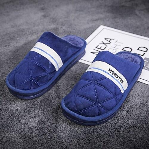 2020 Winter Shoes Mens Slippers Gingham Non-slip Indoor Slippers For Men Hard-wearing Plush Home Slippers Lovers Shoes