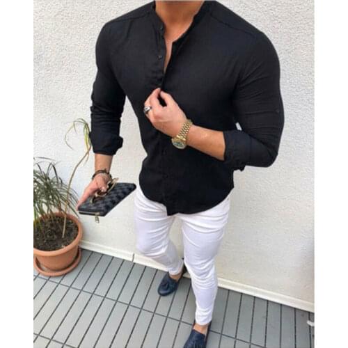 Mens Slim Fit V Neck Long Sleeve Muscle Tees V Neck Muscle Solid Casual Shirts Tops Linen Cotton Button Drop Shipping