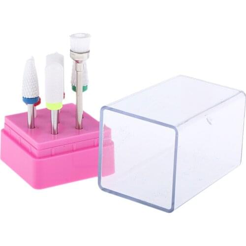 Ceramic Nail Drill Bits Set 7pcs File Drilling Bit 3/32 inch for Acrylic Nails with Pink Holder