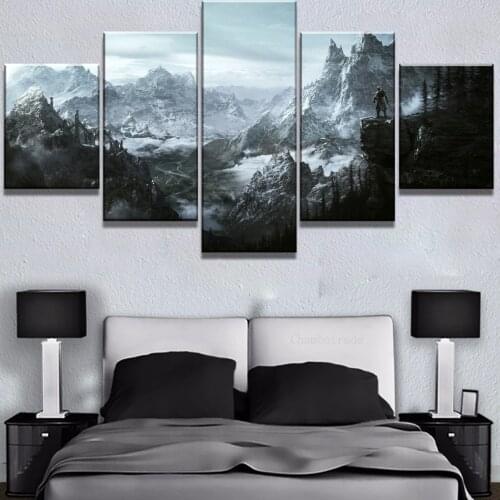 Wall Art 5 Piece Canvas Art Game HD Print Painting Elder Scrolls V: Skyrim Modern Decorative Painting On Canvas Room Decoration