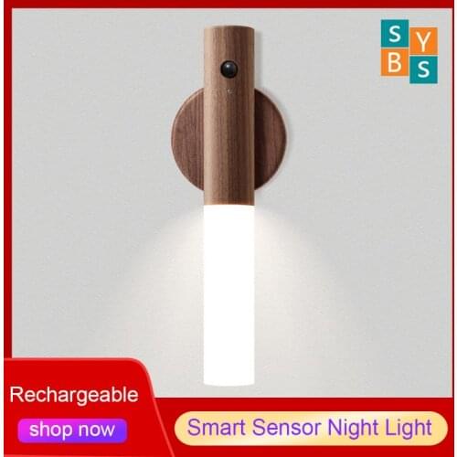 Smart Sensor Night Light USB Charging Led Wardrobe Staircase Wall Lamp Human Body Induction Home Bedroom Table Lamp Best Gift
