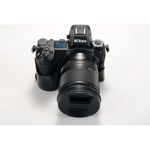 PU Cowhide Leather Half Body Camera Case BASE For Nikon Z7 Z6 (Any Lens) With Battery Opening+ Hand Rope