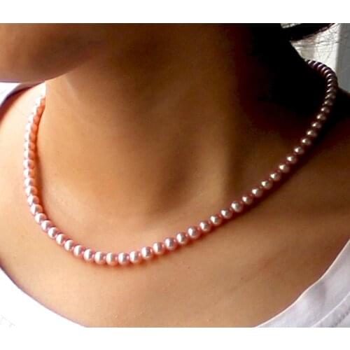 Light luxury 5-6MM Lavender natural pearl necklace round very light genuine female NECKLACE 18INCH AAAA
