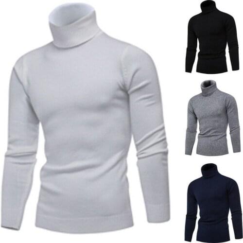 Fashion Mens Pullover Knitted Warm Cotton High Neck Pullover Jumper Sweater Tops Turtleneck M-2XL