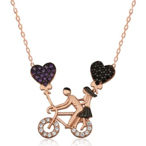 Silver Bicycle Lovers Lady Necklace