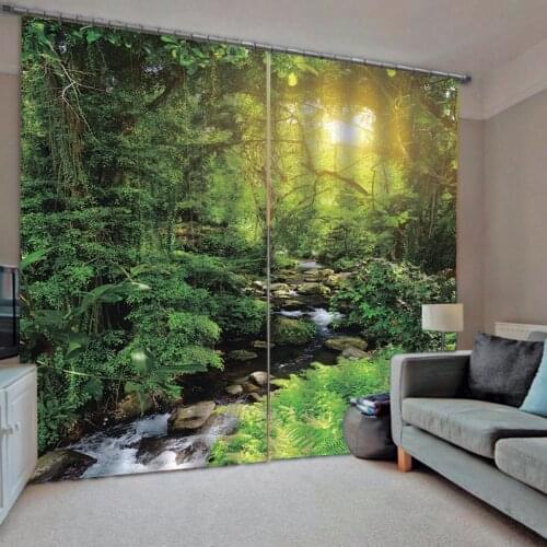 Customized size Luxury Blackout sunshine green scenery curtains Bedroom living room windproof thickening blackout curtains
