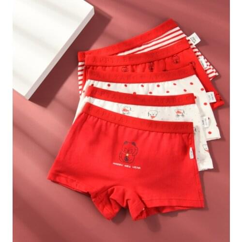 New Fashion Red Color Cotton Panties for Kids Girls 5pcs/pack Cartoon Cat Print Boxers Shorts Fashion Teenage Underwear 8 To 12y