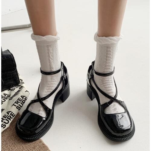Rimocy 2021 Patent Leather High Heels Mary Jane Shoes Women Goth Black Double Strap Platform Shoes Woman Round Toe Pumps Ladies