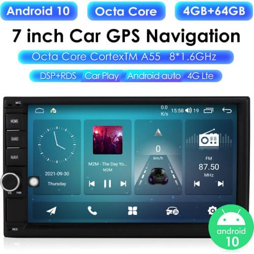 2 Din 7''Octa core Universal Android 10.0 4GB RAM 64G ROM Car Radio Stereo GPS Navigation WiFi 1024*600 Touch Screen 2din Car PC