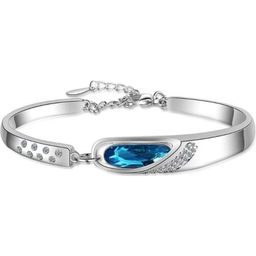 Top Quality Crystal Blue Bracelet Women Jewelry Exquisite Stone Bangle Female 925 Silver Bracelet Girls Accessories Lover Gift