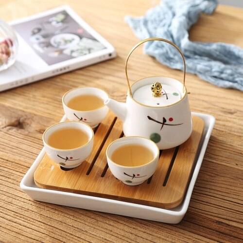 Japanese ceramic tea set household Kung Fu tea simple cup small pot teapot travel portable tray bag set teware