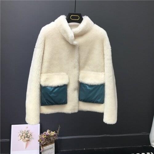 100% sheep Real fur coat winter women down pocket mandarin collar parka real fur clothing with bow thick warm faux leather coat