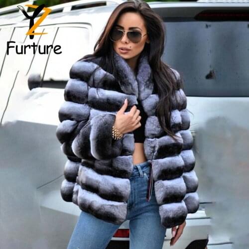 2021 Hot Women Real Fur Coat Winter Warm&Fashion Fur Jackets Natural Rex Rabbit Fur Coat Thick Full-Pelt Chinchilla Color Coat