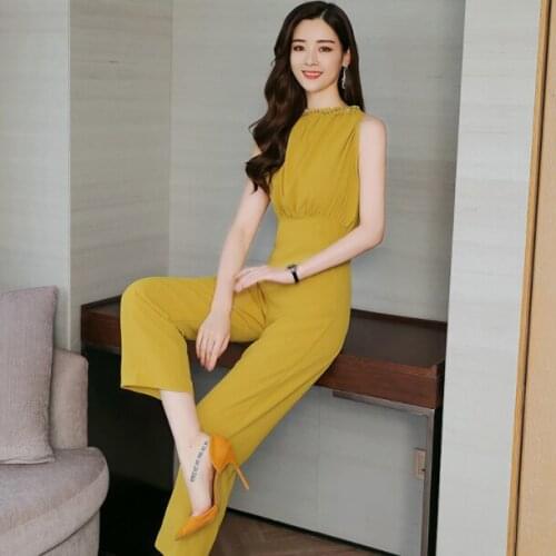 Women solid Jumpsuits Summer 2020 Wide Leg Pants Rompers Womens elegant Jumpsuit DA708