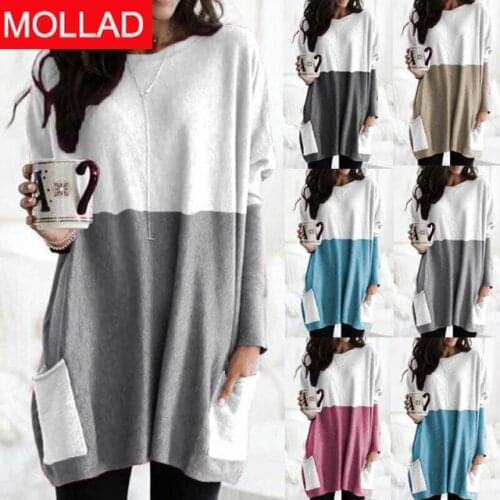 Womens Clothing Hot AliExpress Cross-Border Autumn Winter Assorted Colors Stitching Loose Long Sleeve Dress