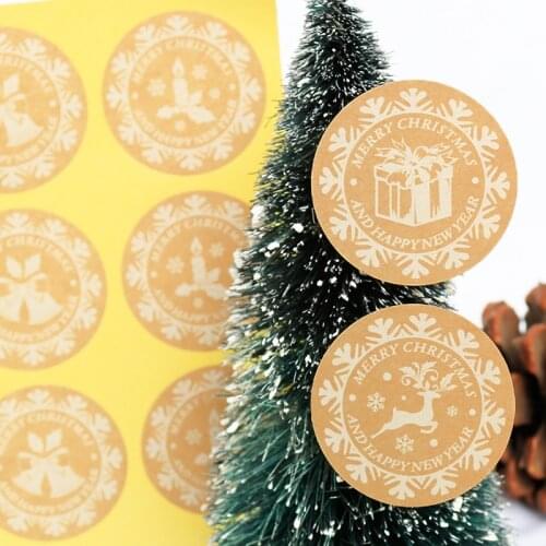 120pcs Christmas Kraft Paper Sticker Self Adhesive Paper Label Deer Gift Box Seal Stickers Xmas New Year Gift Baking Stickers