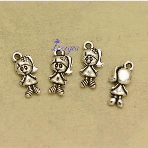 50pcs/lot--15x7mm, Antique silver plated lovely girl charms,DIY supplies,Jewelry accessories