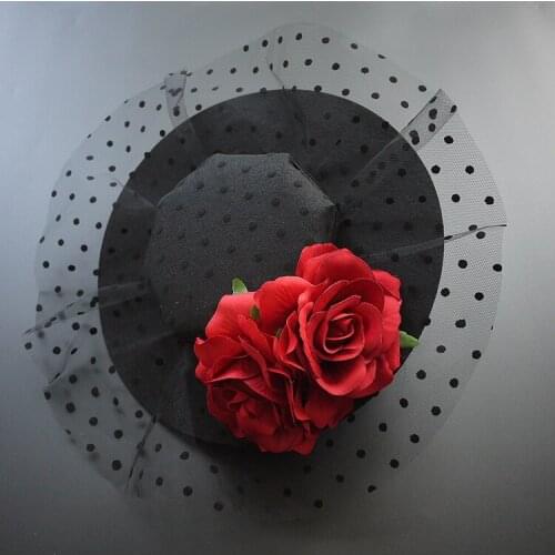 Big Fabric Rose Fedora Hair Clips For Women Christmas Holiday Party Gothic Black Vintage Mesh Headdress Floral Hair Accessories