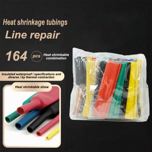 Household DIY 164pcs Multicolor Electrical Wiring Flame Retardant Insulated Heat Shrinkable Sleeve Pipe Combination Bag