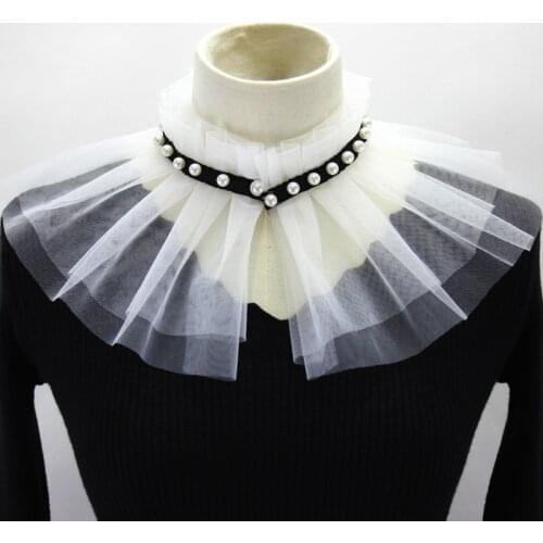 Elegant Mesh Stand Fake Collars Double Ruffles False Collars Shirt Dress Blouse Neck Ruff Scarf Female Neck Shawl Accessories