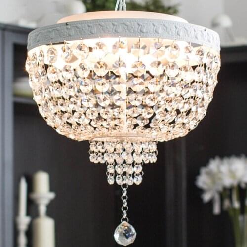 European Crystal Restaurant Pendant Lights Round Noble Painted Metal Dining Room Hanging lamp Bar Counter Pendant Lights