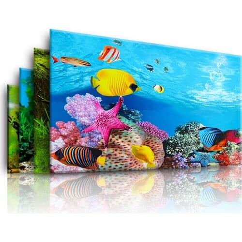 Aquarium Landscape Sticker Poster Fish Tank 3D Background Painting Sticker Double-sided Ocean Sea Plants Backdrop Aquarium Decor