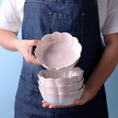 Creative Pink Lotus Ceramic Bowl Nordic Breakfast Dessert Bowl Fruit and Vegetable Salad Dressing Baby Food Small Bowl