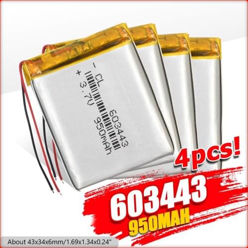 1/2/4pcs High Capacity 950mah 3.7V Li-polymer Battery 603443 Rechargeable Lithium Batteries For MP4 MP5 GPS Camera Tablet PC