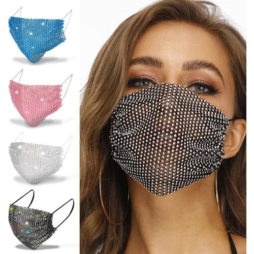 Luxury Glitter Rhinestone Women Mask Reusable Washable Mask Breathable Fashion Party Flash Decoration Mask For Face Mask Cover