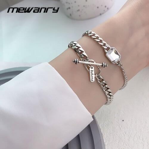 MEWANRY 925 Sterling Silver Bracelets for Women New Trendy Hip Hop Vintage Geometric Zircon Tassel Party Jewelry Birthday Gifts