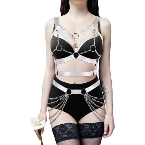 Fashion Punk Metal Ring-O Connection Bra Top Bondage Harness Belt Body Strappy Chest Straps White Set Chest Bdsm Fetish Lingerie