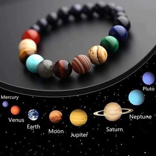 Unquie Solar System Eight Planet Themed Natural Stone Beaded Bracelet bracelet браслет женские chain pulseras armband for men
