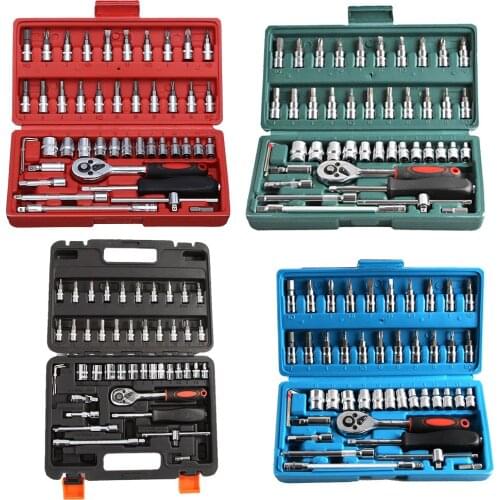 46pcs Ratchet Wrench Set Kit Sleeve for Car Motorcycle Bicycle Repair Tools Combination Repair Wrench Socket Spanner Screwdriver