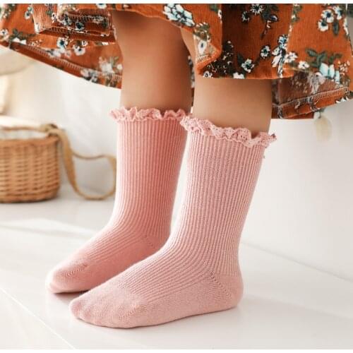 New Baby Girls Socks Lace Ruffle Flowers Socks Kids Knee High Soft Cotton Socken Children 0-5 Years Cute Princess Sock