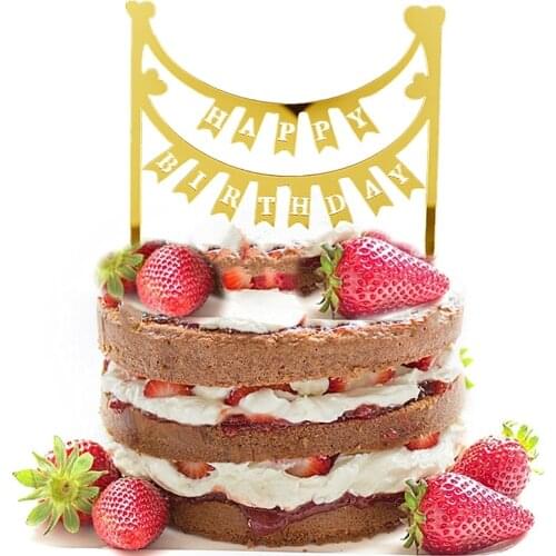 New Creativity Happy Birthday Cake Topper Banners Golden Acrylic Birthday Party Cake Toppers For Baby Shower Dessert Decoration