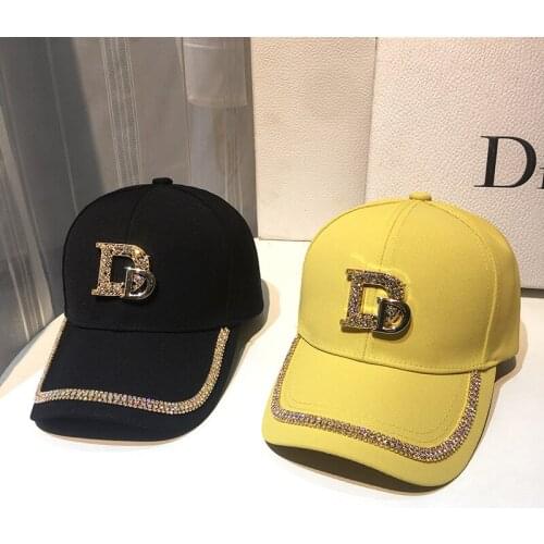 New Ins Letter D rhinestone Baseball Cap Women Bling Bling Fashion Hip Hop hat Sun Protection Cap Snapback Buckle