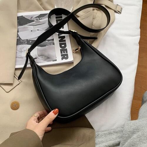 Solid Color PU Leather Half Moon Bags for Women 2021 Branded Luxury Fashion Shoulder Crossbody Handbags Trending Luxury