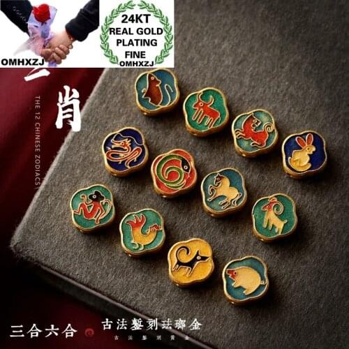OMHXZJ Wholesale CA490 European Fashion Fine Woman Man Party Birthday Wedding Gift Chinese Zodiac Signs 24KT Gold Pendant Charm