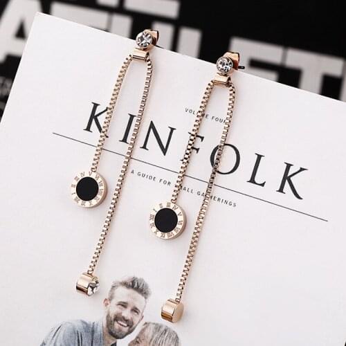 Korean Luxury Brand Roman Letters Long Tassel Drop Earrings For Women Titanium Post Earrings Fashion Jewelry Statement Brincos