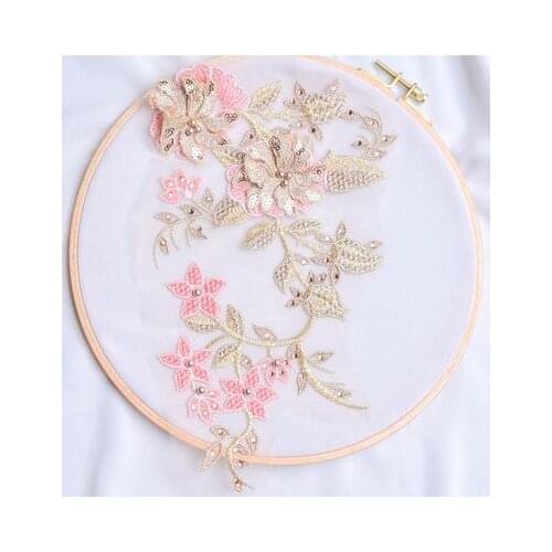 Blue Purple Gold Beaded Embroidery Lace Flower Applique Evening Dress Accessories Childrens Skirt Decoration