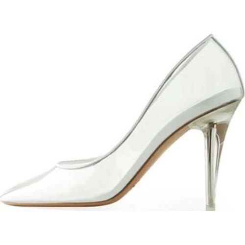 Sexy Women Clear PVC Pointed toe Crystal Pumps Ladies Transparent Spike Heels Lucency Thin High Heels Party Dress Shoes