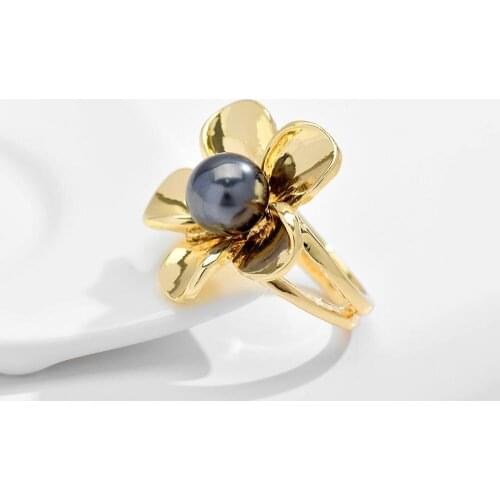 SophiaXuan Trendy Plumeria Flower Ring Pearl Rings 2020 Accessories Valentines Gold Party Wedding for Women Plated Size 6 8 11