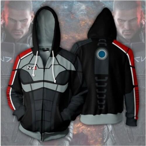 New Mass effect JohnShepard N7 Cosplay Hoodie Hooded Hot Sweatshirt Jacket Costume Coat