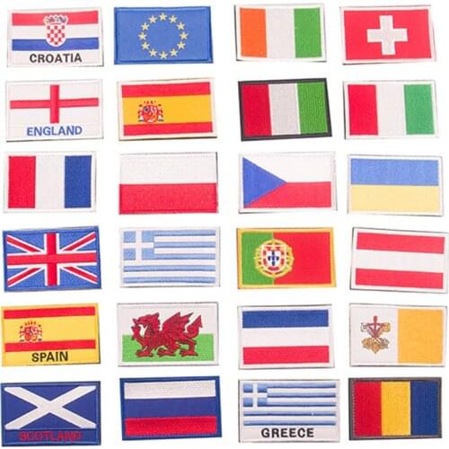 European Countries Flags Patches Embroidery Iron on National Flag England Scotland Colours Velcro Badges for Clothes Bags Hats