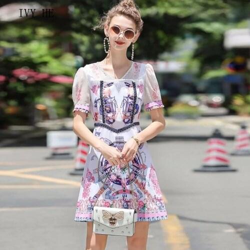 IVY HE High Quality Summer Dress Woman Clothing Fashion Gauze Ventilation Print Midi Long Dress Traf ZAfu Vintage Party Dresses