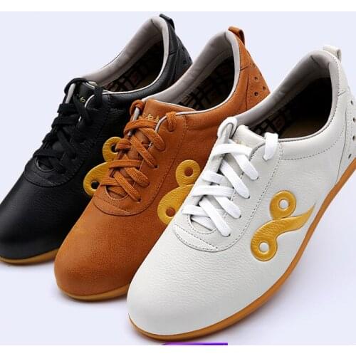 High Quality Cowhide Tai Chi Shoes Soft Real Leather Kung Fu Wushu Shoes Martial Arts Sneaker Sports Training Footwear