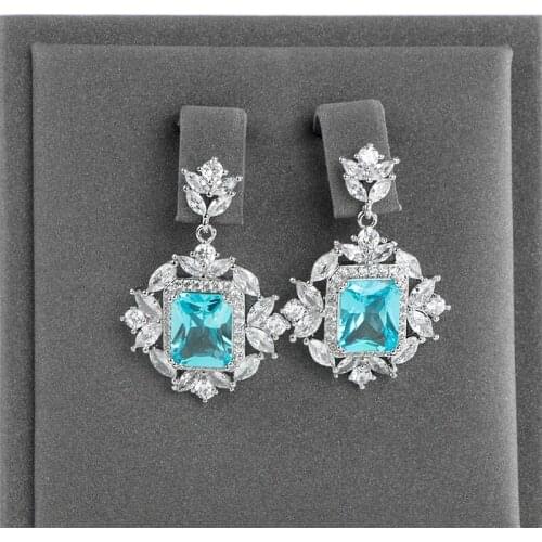 Cellacity luxury drop earring for charm lady with Brazilian Paraiba Tourmaline Gemstones 5A zircon Women Fine jewelry Gift