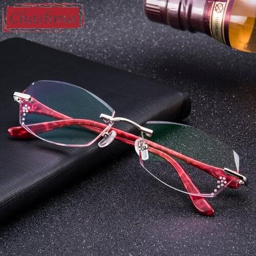 Chashma Titanium Fashion Female Eye Glasses Diamond Trimmed Rimless Spectacle Frames Women Eyeglass Frame Colored Lenses