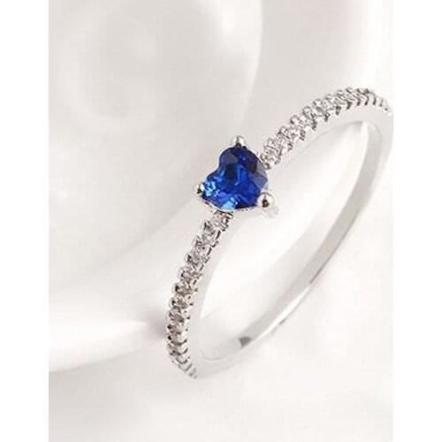 Love Heart Design Fashion Romantic Ring Dark Blue Crystal Rings For Women Costume Jewelry